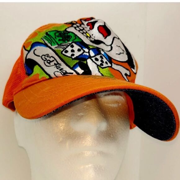 Ed Hardy "Casino Gambler" Orange Embroidered Hat Adjustable Pre-owned - Picture 1 of 6